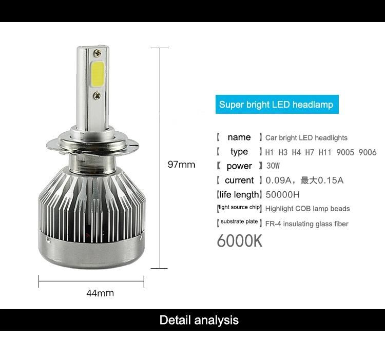 Waterproof Design Car LED Headlight C1 60W 6000lm H1 H3 H4 H7