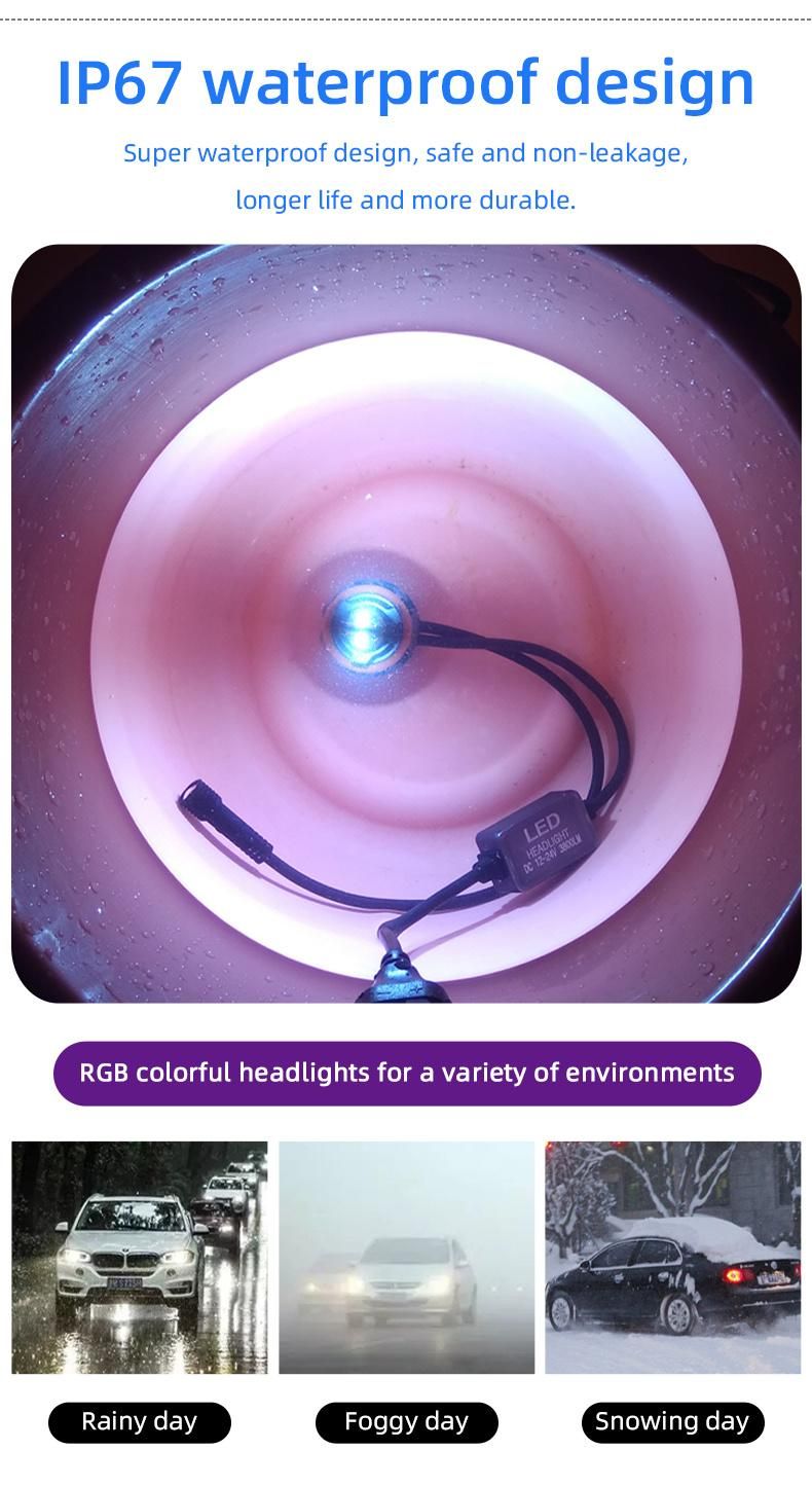 Updated Design H4 H13 9004 9007 RGB Color Changeable LED Car Headlight with Bluetooth Control