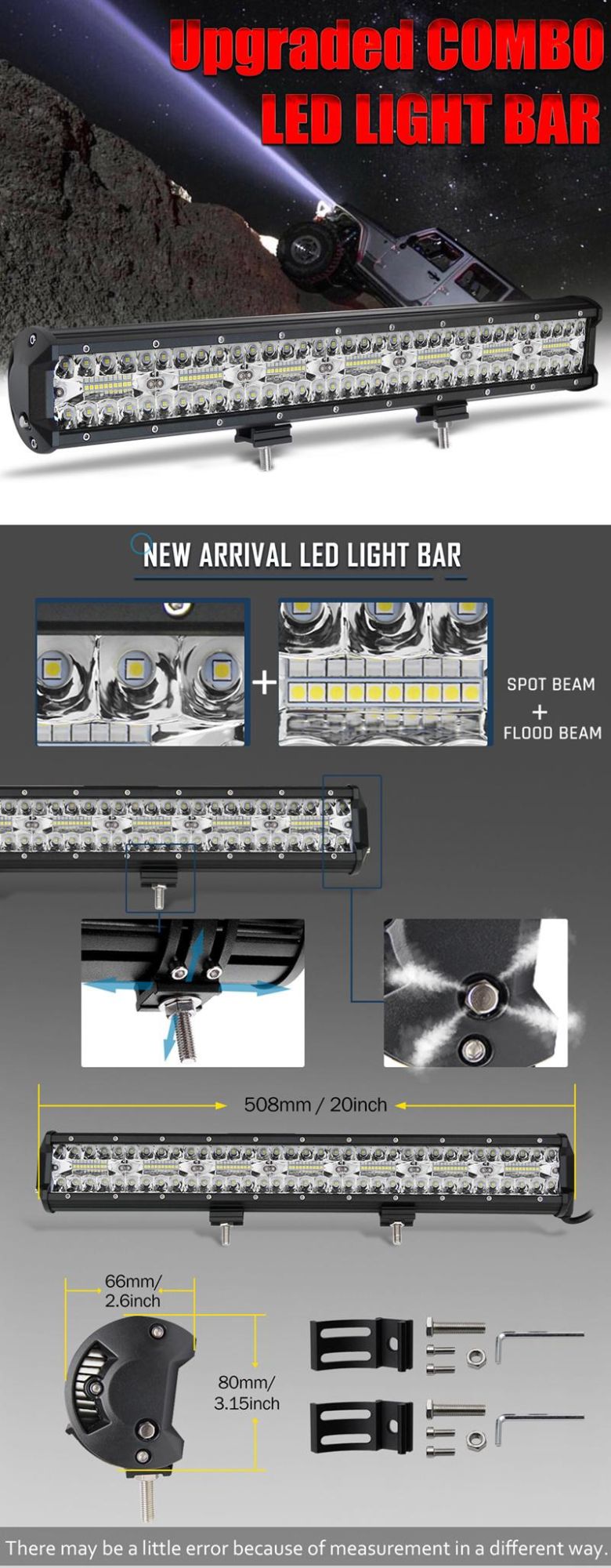 High Power LED Bar 200000lm 24V 12V Jeep 7 Inch 3 Triple Row 20inch 4X4 Offroad LED Light Bar