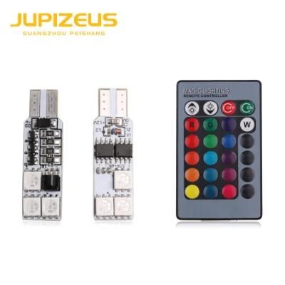 Factory 1set T10 5050 6SMD Remote Control Car LED Reading Light Bulb Car RGB LED Light with Multi Color