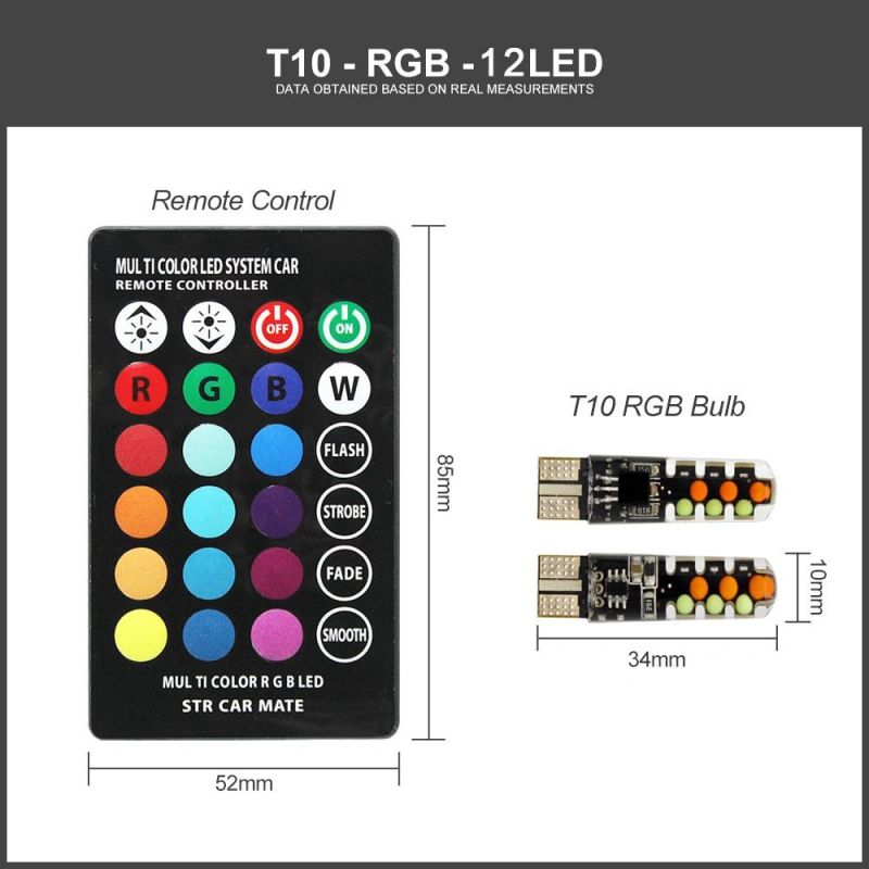 COB Colorful T10 RGB LED Flash Remote Control Indicator Light Bulb Remote Control Car Width Light Strobe Light Atmosphere Light LED