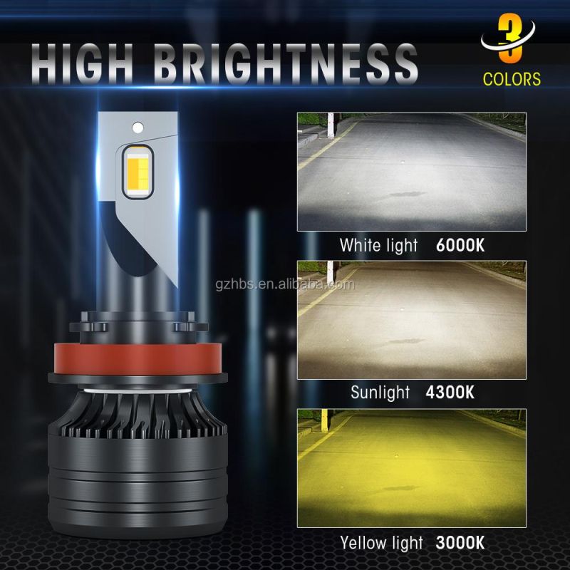 50W 3000K/4300K/6000K Tricolor LED Car Lights H4 H7 H11 H1 9005 9006 Xm70 LED Headlight for Car