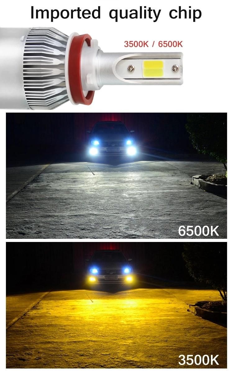 Super Bright 8000lm Car LED Headlight C6 Dual Color Auto Lights, H4 LED H7 H11 Fog Light