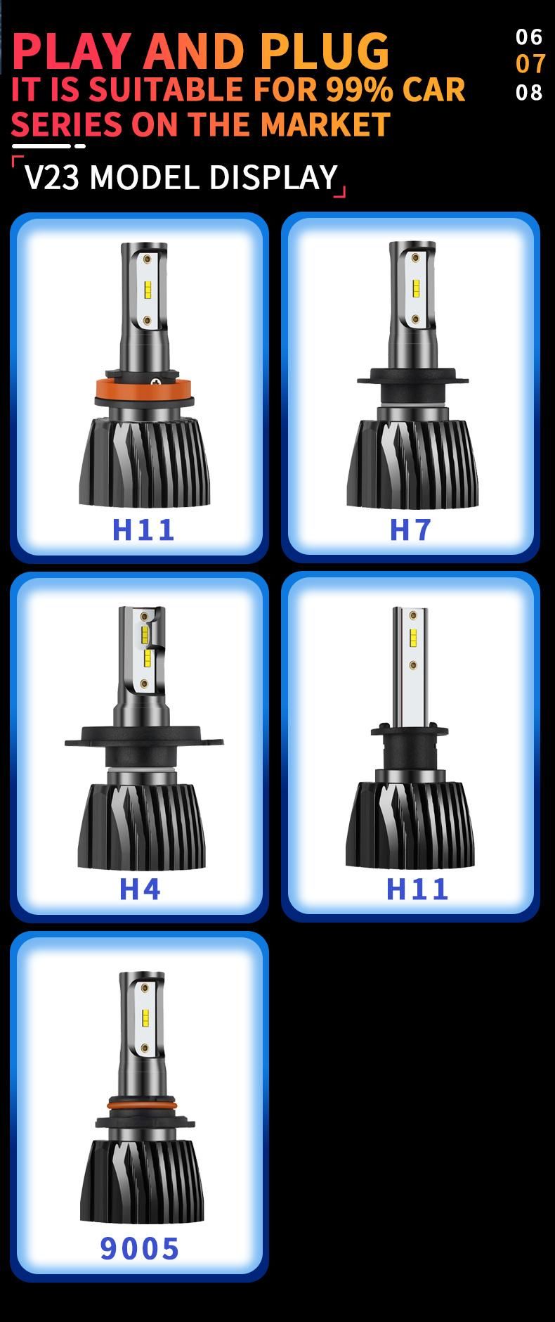 V23 High Power 3000K Yellow Dual Color H4 Car Auto Headlight Bulb 5500lm 80W 9005 H7 H11 LED Headlight Fog Light