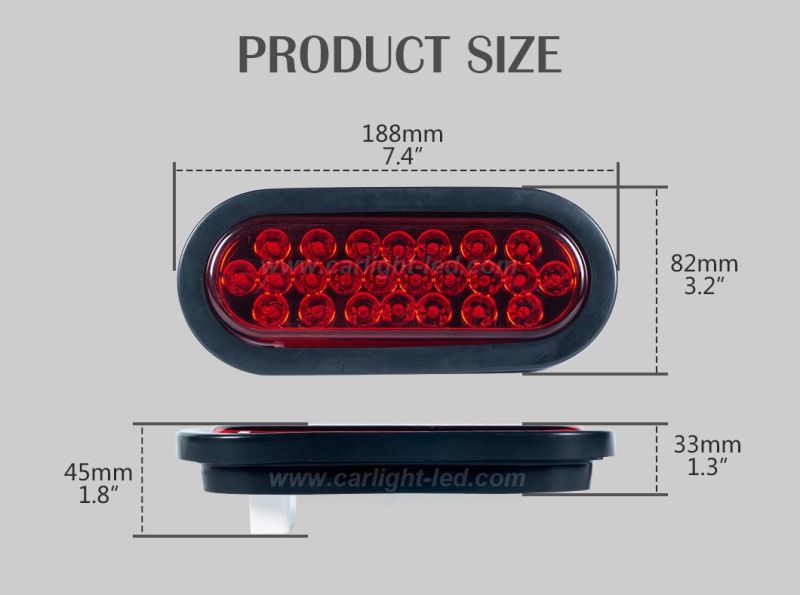 6 Inch Red Oval LED Trailer Tail Light with Grommets