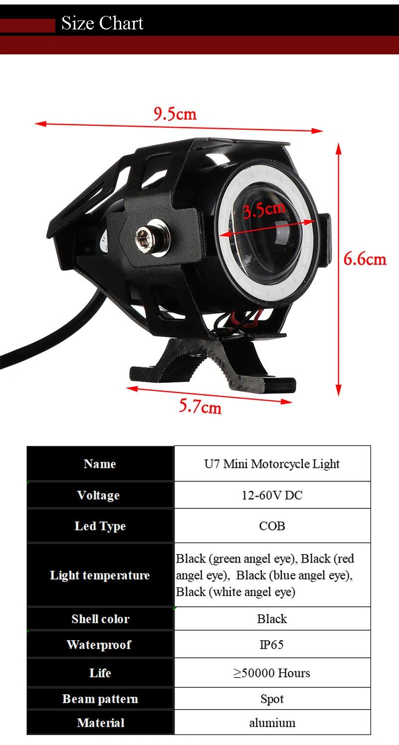 Motorcycle LED Headlight Driving Moto Spotlight W/ Switch U7 Fog Spot Head Light Angel Eye Devil Eye Decorative Lamp 3000lm