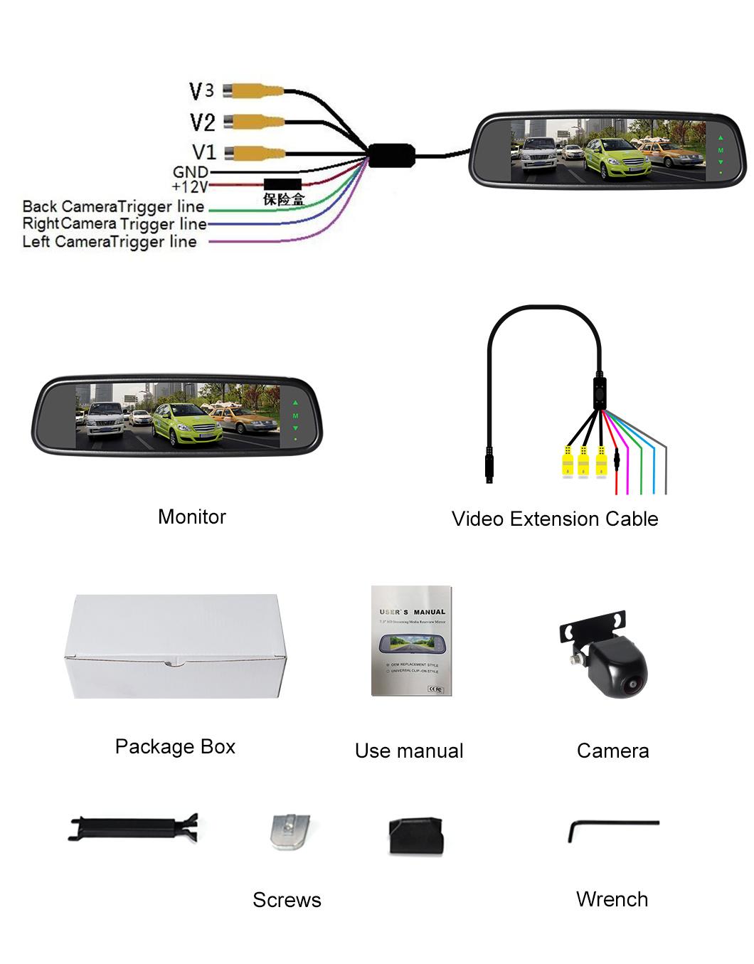 7 Inch Rearview Full HD Car Camera Monitor Rear View Mirror with 2-Ways Input OEM Replacement Bracket