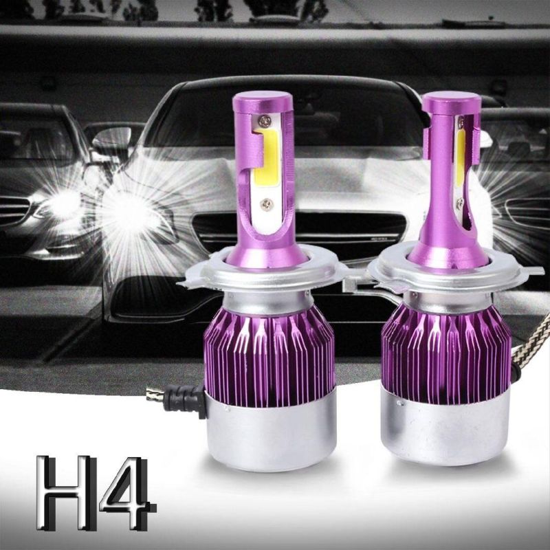 C6 LED Car Headlight Kit COB H4 36W 7600lm White Light Bulbs with Purple