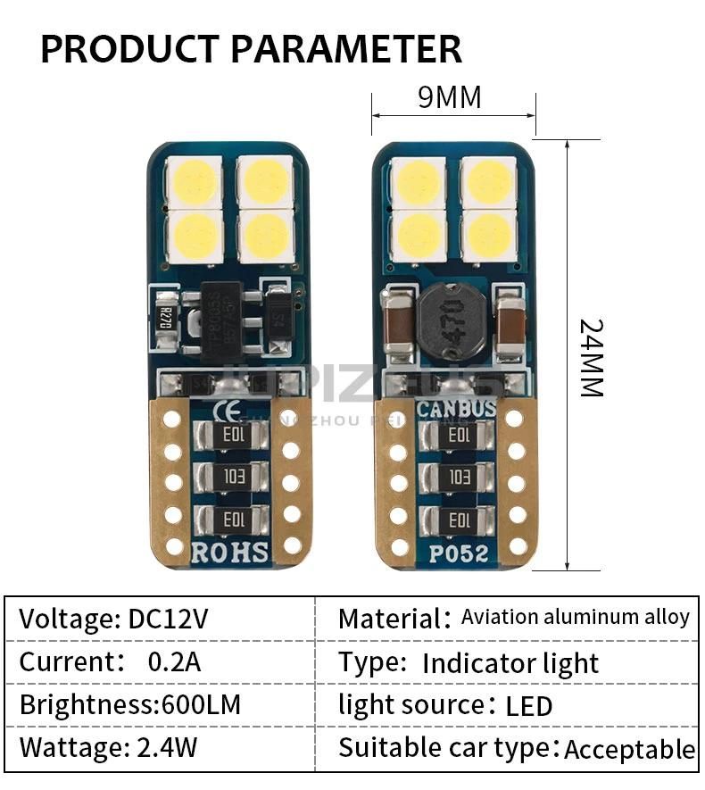 T10 3030 8SMD Canbus W5w 501 198 LED Car Side Wedge Parker Light