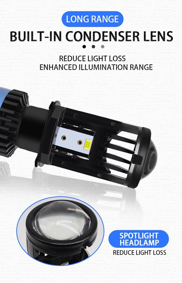 Turbo Fan P6 H4 LED Headlights Car H4 Mini Projector Lens 6000K Super Bright 30000lm High Low Beam Auto LED Headlight