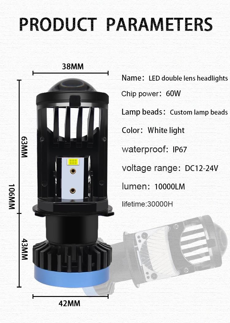 Turbo Fan P6 H4 LED Headlights Car H4 Mini Projector Lens 6000K Super Bright 30000lm High Low Beam Auto LED Headlight