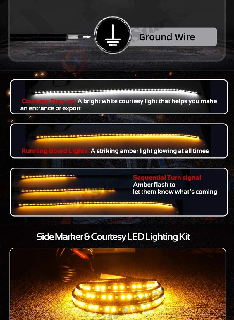 Sw71517020 2PCS 70" LED Running Board Lights Amber Turn Signal Lights Side Maker Lighting Bar Strips for Truck Pickup SUV Van