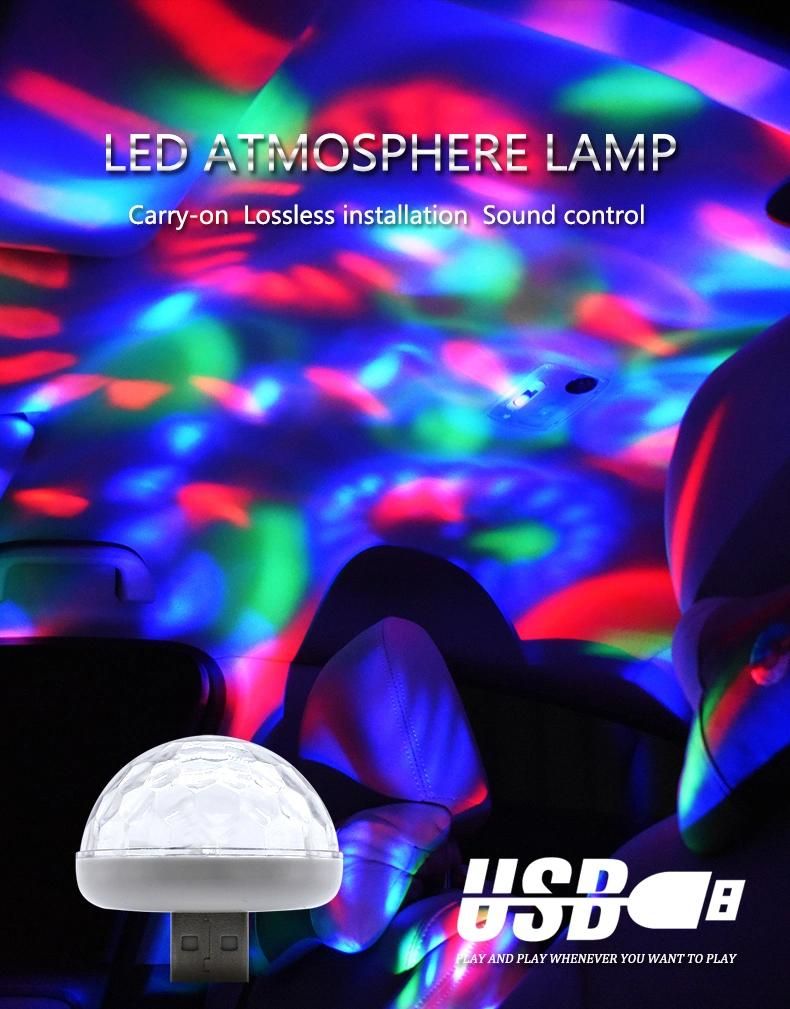 New Design LED USB Car Atmosphere Light DJ RGB Mini Colorful Music Sound Control Car Interior LED Light