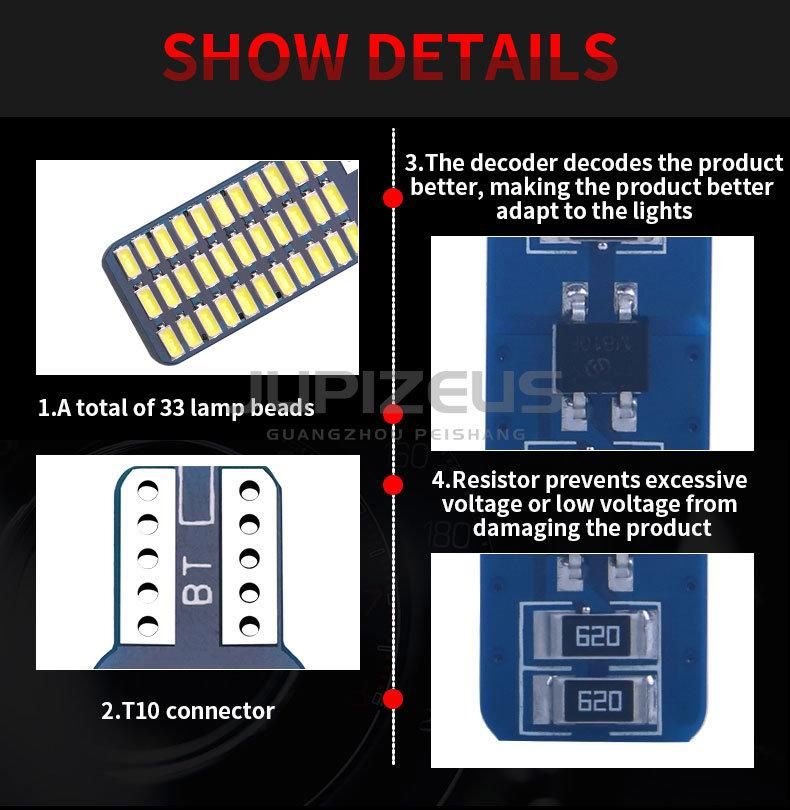 Interior Lights DC12V 33SMD 3014 LED T10 194 168 W5w Reading Dome Bulbs Car LED with Universal