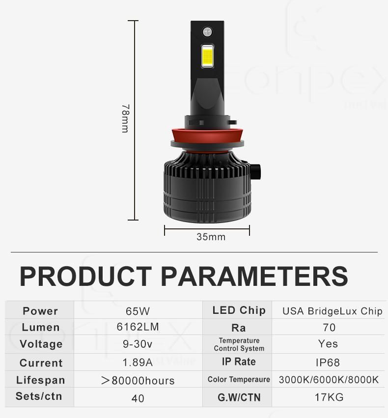 Conpex OEM & ODM V64 130W Super Brightness 6000K Canbus H11 Car Headlight Bulb Csp Chip Auto Headlight Bulbs