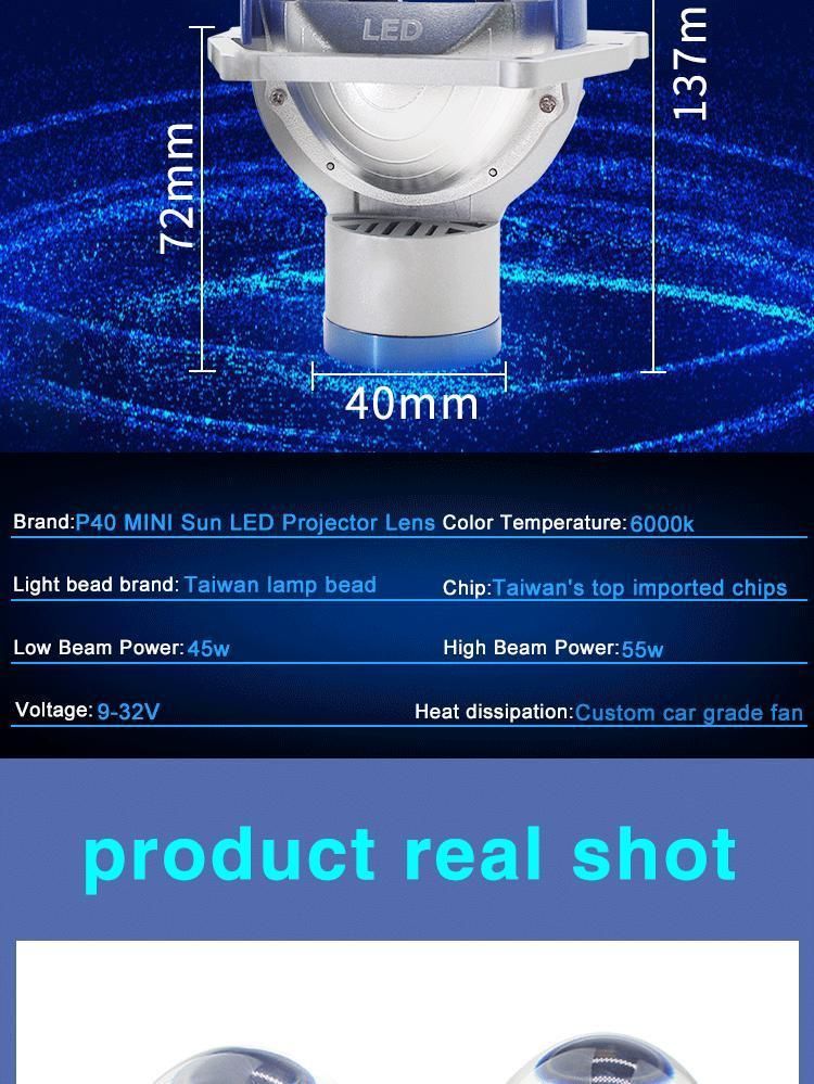 P40 High Low Beam Car Headlight 2.5inch Motorcycle Lamp 110W 6500K LED Projector Lens for Car