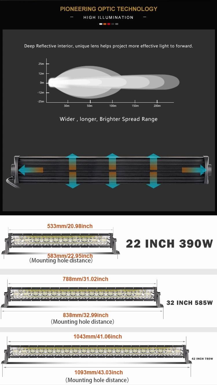 Auto Loghting System Triple Rows 8" 14" 22"Inch Light Bar LED, 32" 42" 52" Inch Offroad 4X4 Aurora Truck LED Light Bar Car