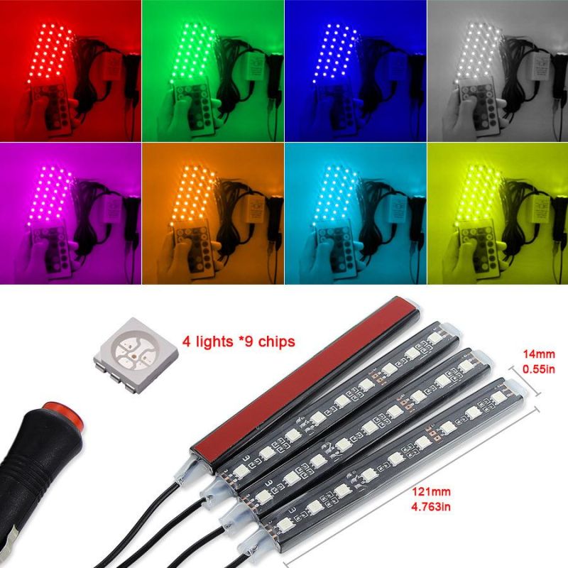 4PCS Car RGB LED Strip Light LED Strip Lights Colors Car Styling Decorative Atmosphere Lamps Car Interior Light with Remote 12V