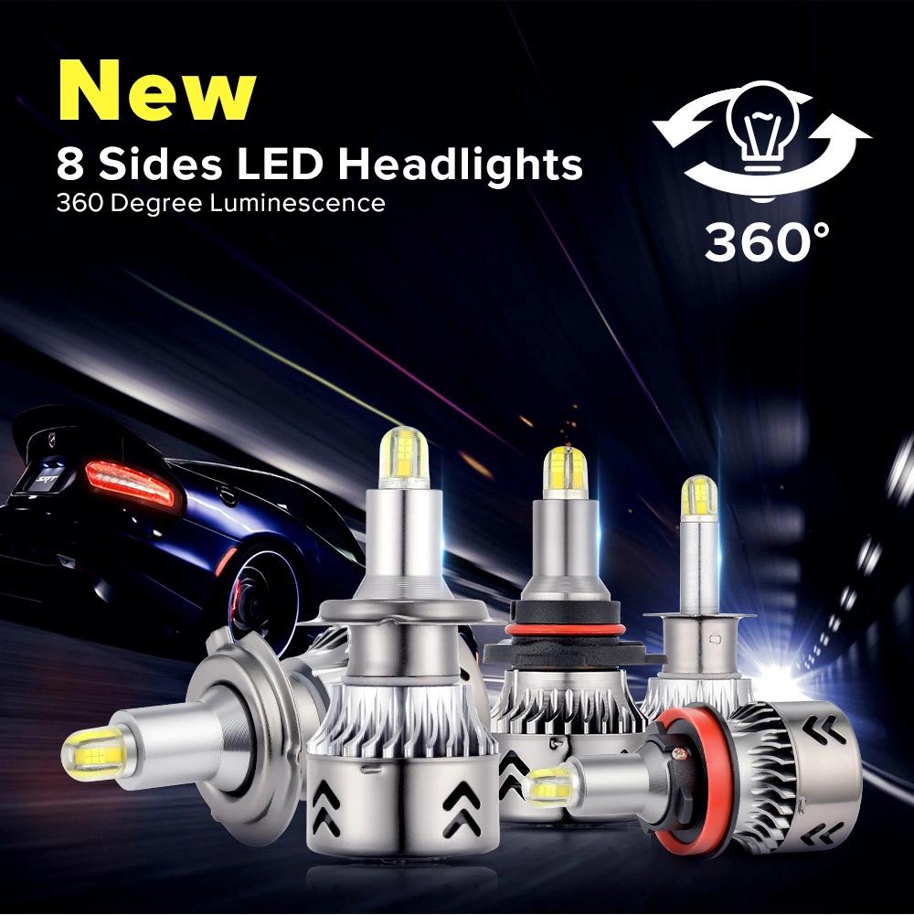 8 Sides LED Csp Chips Headlight Bulbs Mini Body H7 360 Degree Full Light 18000lm H11 LED Fog Light H1 H3 9005 9006 Hb3 Hb4 6000K