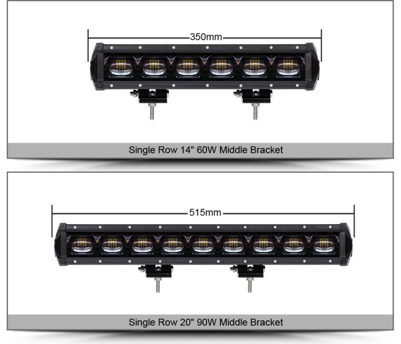 Single Row 6D Strip Light 30W 90W 120W Car Spotlight Large Lens Light Bar LED