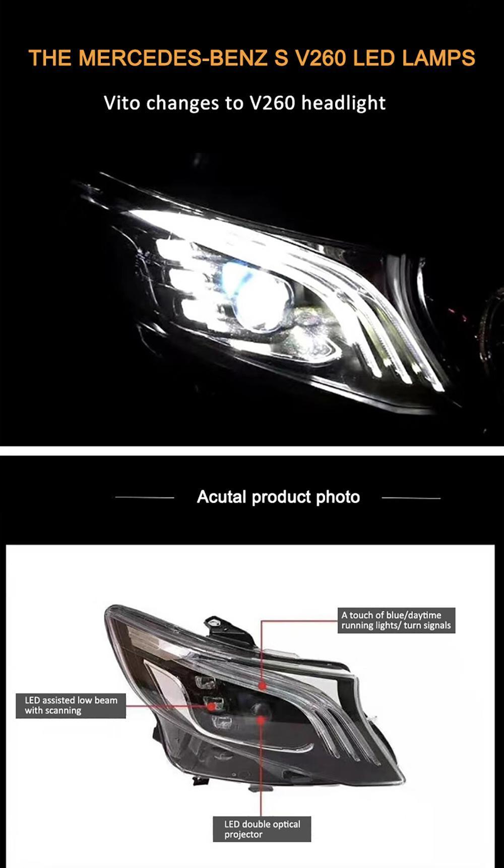 Auto Headlamp Parts Car Front Headlight for Vito/V220/V260 Upgrade to LED