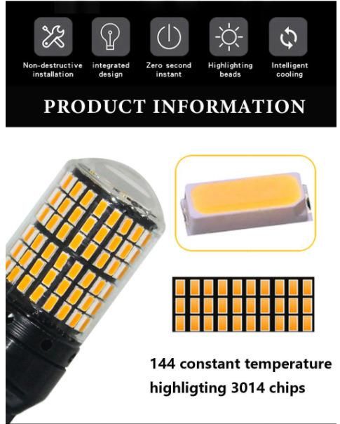 Unjo3014 144SMD Canbus S25 1156 Ba15s P21W LED Bay15D Bau15s Py21W Lamp T20 LED 7440 W21W W21/5W LED Bulbs for Turn Signal Light