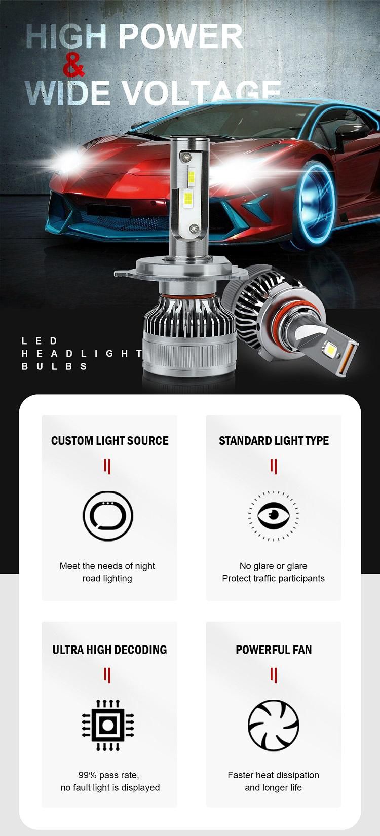 High Power 72W 16000lm 6500K Canbus Decoder Luces Focos H7 H11 LED H4 Car LED Headlight for Vehicle