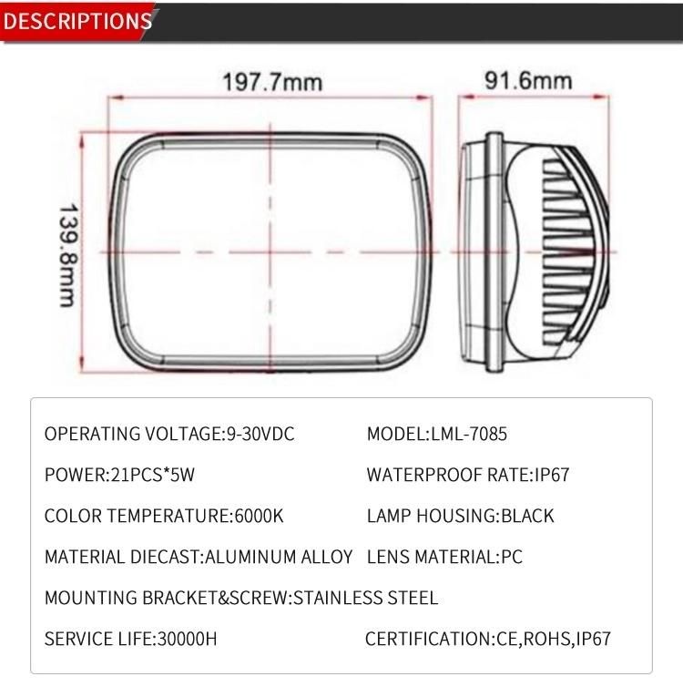 Wholesale Lowest Price 85W 5D 5X7 High Low Beam Headlight with DRL for Jeep