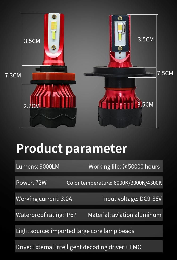 High Quality LED Headlight Auto Car Headlight 9005 9006 H4 H13 H7 880 H27 9004 9007 H11 881 LED H1 K5 55W 6000lm 6000K Auto Lamps