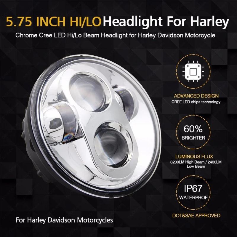 Hi Lo Beam Round Super Bright 40W 5.75 Inch LED Motorcycle Headlight