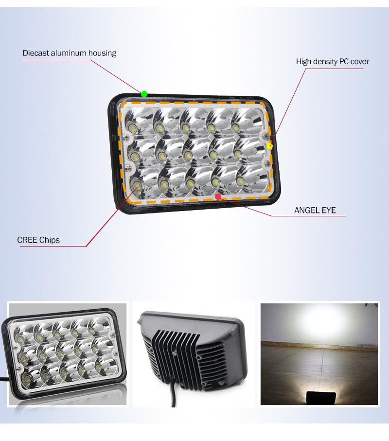 Best Sale IP67 4500lm Angle Eyes High Low Beam 45W Spot Flood Truck 4X6 LED Headlight