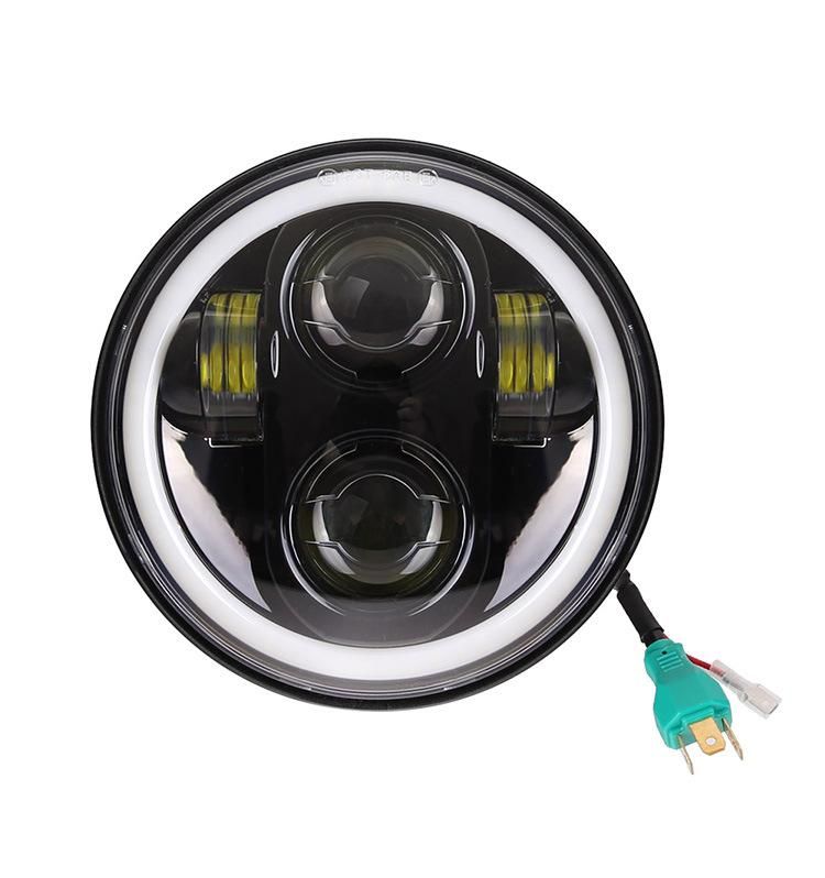 5.75 Inch Black LED Headlight for Harley Sportster Projector Halo Ring DRL Turn Signal High Low Beam Motorcycle 5 3/4" Headlamp