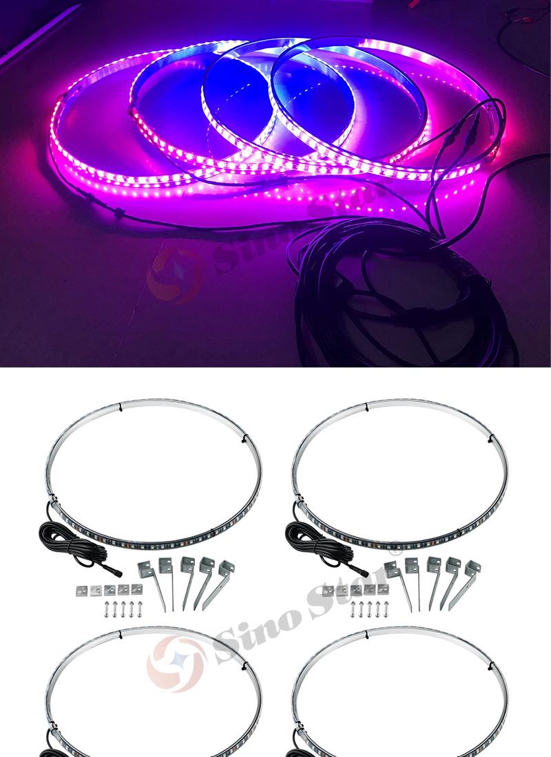 Sw7611737 25W 4 in 1 Car LED Wheel Ring Lights 17 Inch RGB 5050 SMD Chips Bluetooth Control Single Row Light Strip for Car