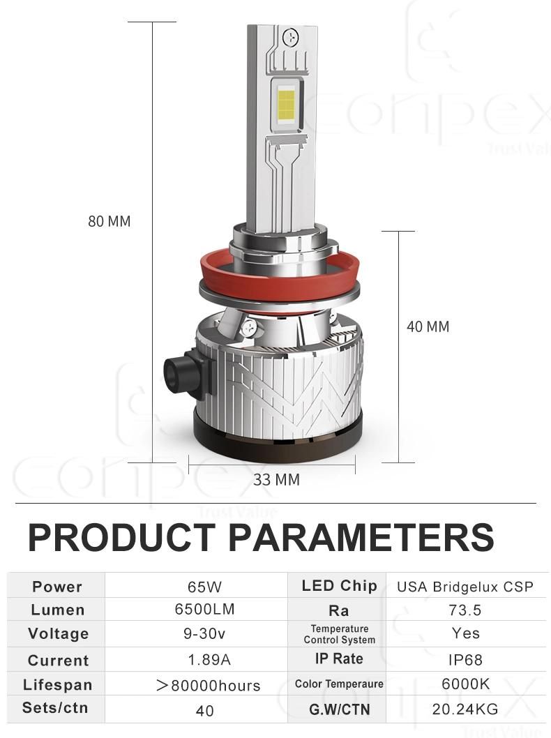 High Quality 65W 6500K Lights Bulbs 9005 9006 H1 H3 H4 H7 H11 LED Auto Car LED Headlight H4 H7 LED V65