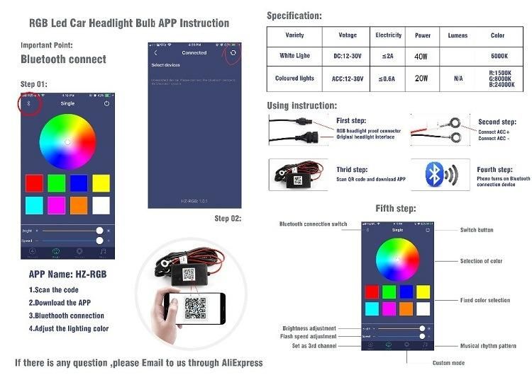 Wholesale Bluetooth Control RGB LED Headlight H4