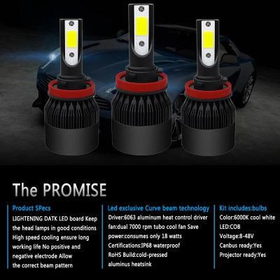 New Model C6 11000lm 90W H3 H1 H11 H8 9005 9006 9007 H13 Car LED Headlamp H4 H7 LED Headlight