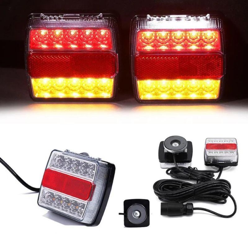 12V Waterproof Square LED Trailer Light, Red LED Stop Turn Tail License Brake Running Light Lamp for Trailers