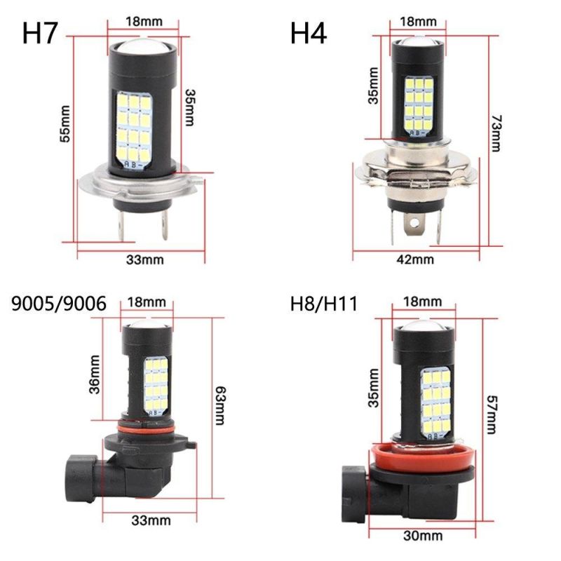 2PCS Super Bright Car H4 H7 H8 H11 LED 9006 Hb4 9005 Hb3 Fog Lights Bulb 20W 2835 42SMD White Car Headlight LEDs Light DC 12V