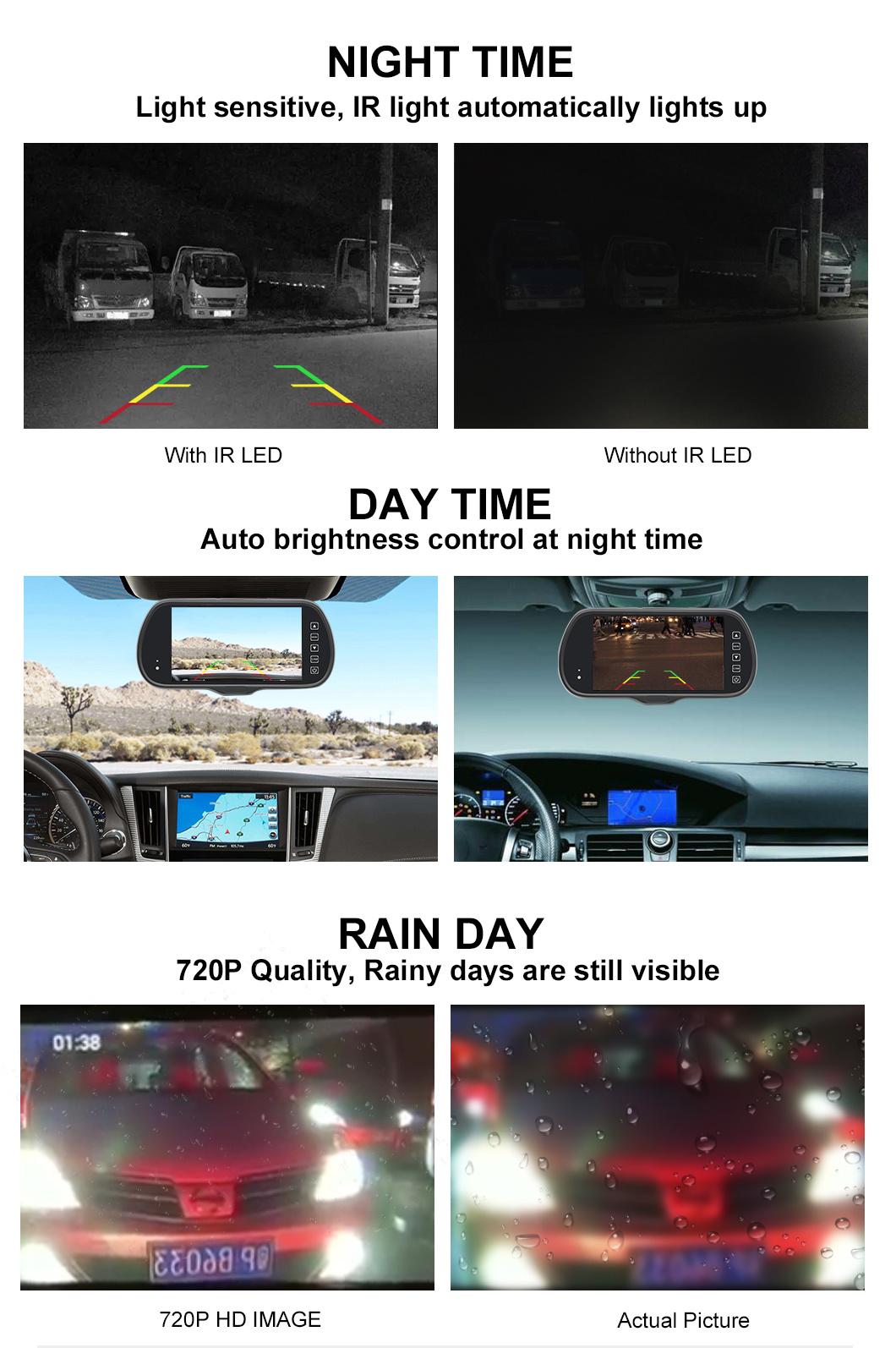 720p Ahd Rear View Mirror Monitor Car Truck Van Side Backup Camera System with Network DVR