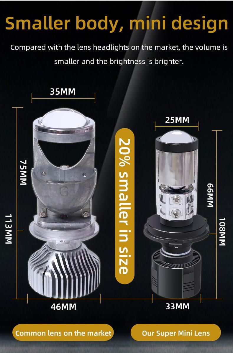 H7/H4 A8 LED Motorcycle/Car Headlight Mini Lens Projector 3000K 6000K 7200lm Super Turbo LED Bulb 72W Hi/Low Auto Ice Light