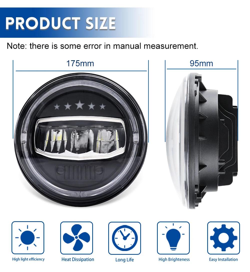 12V 24V Round 7" LED Headlight with DOT Emark for Jeep