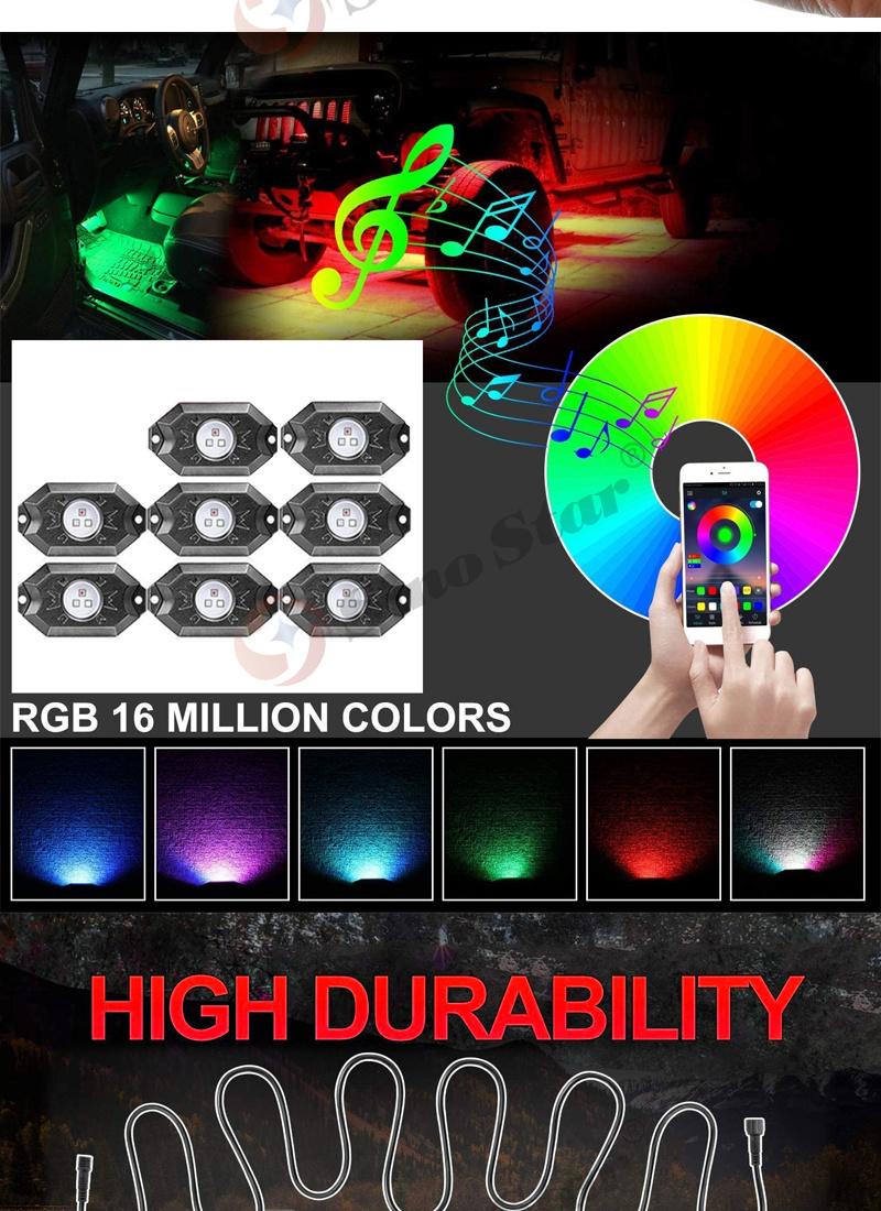 Ss731835 8 Pods RGB LED Rock Lights with Bluetooth Controller Remote Multicolor Neon LED Light Kit for Music Mode Flashing