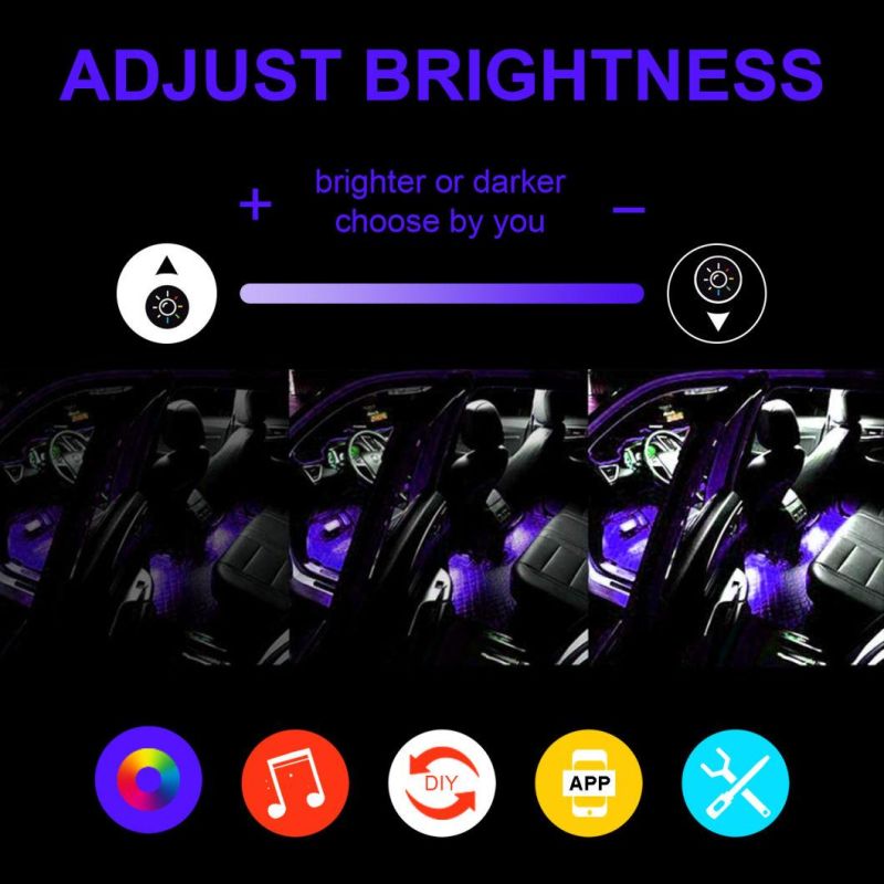 4PCS Waterproof Auto Atmosphere RGB Bluetooth Control Car Interior LED Strip Light