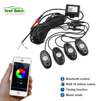 APP Control with 4 Pods Lights Under Cars off Road Truck SUV ATV RGB LED Rock Light