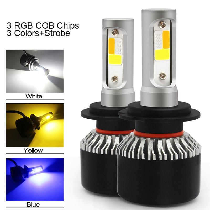 New Design 3 Colors COB LED Headlight H7 H8h9h11 H4 9005 Hb3 9006 Hb4