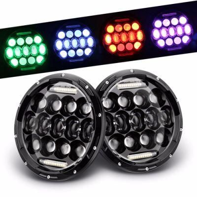 24 V Wrangler Motorcycle Round Remote Bluetooth Control Driving Light 7inch RGB LED Headlight