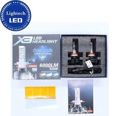 Super Bright X3 50W 6000lm Car Motorcycle LED Headlight Bulb H11