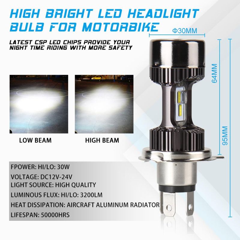 LED Motorcycle Light Ba20d H4 Car LED 32W 3200lm Csp LED Hi / Lo Beam Motorcycle Headlight Front Light Bulb