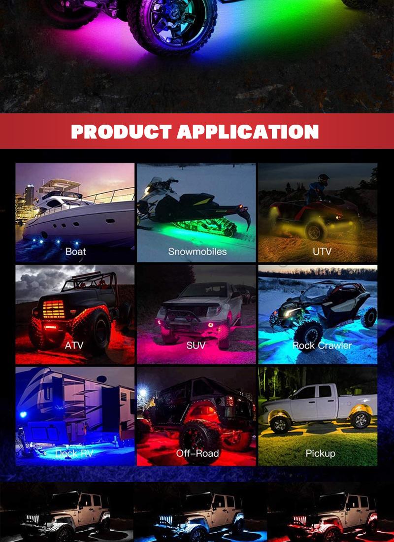 Ss731635 New 6 in 1 Under Body Light RGB Car Atmosphere Lamp Bluetooth Offroad Pickup SUV ATV Truck Rock Lamp