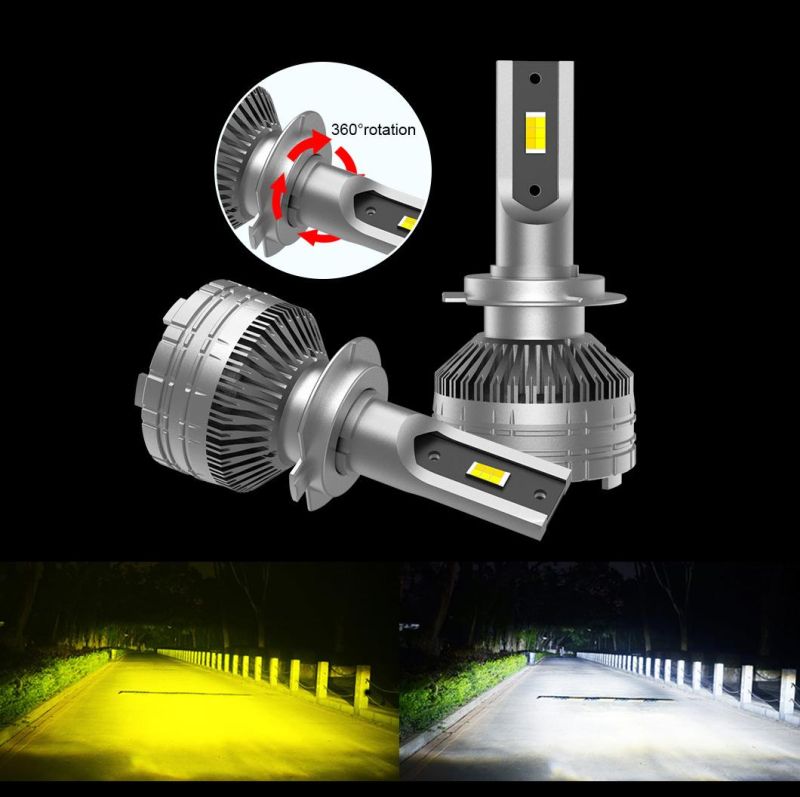 High Power 52W 5500lm H7 H11 9005 9006 9012 H4 Dual Color Car LED Headlight